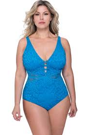 Profile By Gottex Shalimar Peacock Plus Size Lace Strappy V Neck One Piece Swimsuit