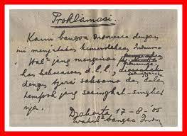 Hotel mega proklamasi is located in central jakarta, conveniently accessible from the national monument and taman ismail marzuki. Proklamasi Original Handwritten Leaflet Made By Sukarno Divodurum Flickr