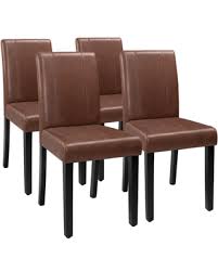 Costway set of 4 dining chairs, dining room side chair with slat back, rubber wood legs armless chair with black base and walnut seat ideal for home, kitchen, dining room. Great Prices For Walnew Set Of 4 Urban Style Pu Leather Dining Chairs With Wood Legs Brown