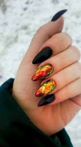 Yellow And Black Acrylic Nail Designs Orange Yellow Black Geometric Nails Popular Nails Nail Art Designs Nail Designs