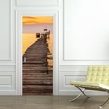 Us 18 86 20 Off 77 200cm Sea View 3d Door Mural Shipside Wooden Pier Scenery Wall Stickers For Home Hotel Decorations Waterproof Vinyl Wallpaper In