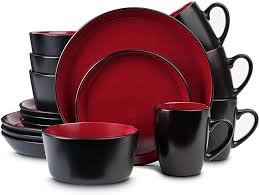 Elama elm petra stoneware dinnerware set has a sophisticated design and an essence of old world. Amazon Com Stone Lain Stoneware Dinnerware Set Service For 4 Red And Black Dinnerware Sets