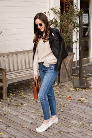 Https Www Girlmeetsgold Com New Blog 2018 1 23 Moto Jacket And Grey Slip On Sneakers Rq Sneaker Outfits Women Womens Casual Outfits Casual Winter Outfits