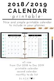 2018 2019 Printable Calendar A5 Planner Inserts With Month On 2 Pages Layout Including A Second Calendar Or A Monthly To Do List A Calendario Imprimir Sobres