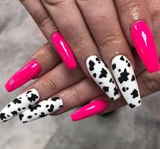 Pink And Cow Nails Cow Nails Pink Acrylic Nails Nails