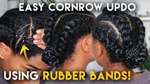 Gentle Rubber Band Cornrow Updo W Extensions No Pull Sensitive Edges Cornrows Natural Hair Cornrows Natural Hair Styles