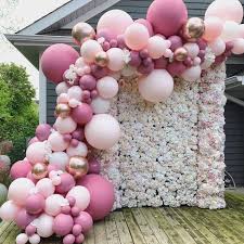 21st Birthday Flowers And Balloons Flower Wall With Balloon Garland Google Search Bridal Shower Balloons Wedding Balloons Baby Shower Balloons