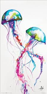 Marc Allante Jellyfish Modern Contemporary Animal Decorative Art Poster Print 12x24 Art Painting Art Graphic Art
