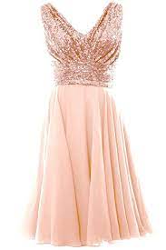 Macloth Women V Neck Sequin Chiffon Short Bridesmaid Dress Formal Evening Gown 8 Rose Gold Bridesmaid Dress Gold Bridesmaid Dresses Short Bridesmaid Dresses