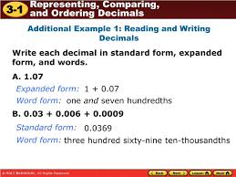 • understand place value to the thousandths. Ppt Additional Example 1 Reading And Writing Decimals Powerpoint Presentation Id 6131460