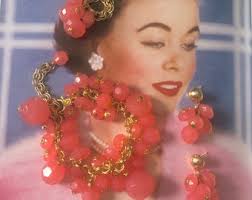 Pink Aurora Borealis Swarovski Crystal Grapes Brooch and Earrings Set Circa  1950's