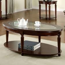 Elisha English Style Dark Cherry Finish Beveled Glass Top Oval Coffee Table Cherry Wood Coffee Table Glass Top Coffee Table Oval Coffee Tables