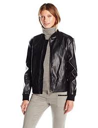Guess Women S Tavia Stretch Faux Leather Bomber Jacket Jet Black M Faux Leather Bomber Jacket Bomber Jacket Womens Moto Jacket