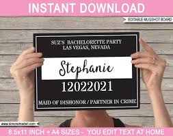 All mugshot websites claim their victims are innocent until proven guilty. Bachelorette Mugshot Board Sign Photo Booth Props Mug Shot Hen Party Bride Bridesmaids Instant Download With Editable Text By Simonemadeit Catch My Party