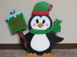 Penguin Wood Crafts Christmas Penguin With Happy Holidays Sign Wood Outdoor Yard Art Lawn Christmas Yard Decorations Christmas Crafts Christmas Penguin