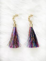 Mardi Gras Tinsel Tassel Earrings – Rainbow