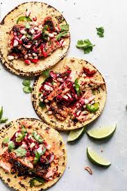 Corn relish for fish tacos. Salmon Tacos With Blackberry Corn Relish Platings Pairings Salmon Tacos Corn Relish Dinner Date Recipes