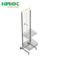 Base models are the panel itself which mounts to the wall or gets placed out on the sales floor. China Single Side Exhibition Display Stand Hanging Hook Mesh Wire Grid Wall Rack Shelving With Basket China Wire Mesh Display Rack And Steel Wire Spinner Display Rack Price