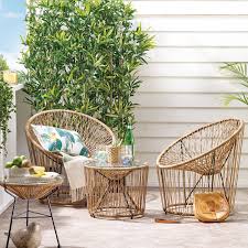 Fresno 3pc Conversation Set Natural Bring The Warmth Of Acapulco Style To Your Home Synthetic Cord Ha Conversation Set Tempered Glass Table Top Balcony Decor