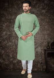 Green Cotton Chicken Festival And Wedding Kurta Pajama Mens Kurta Designs Indian Men Fashion Green Cotton
