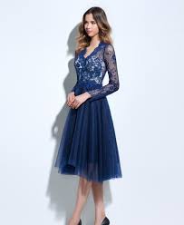 Langarm Cocktailkleid 2018 In Dunkel Blau Cocktailkleid Cocktailkleid Blau Dunkelblaues Kleid Hochzeit