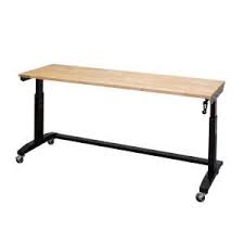 Husky 6 Ft Folding Adjustable Height Solid Wood Top Workbench Wsh72fwb The Home Depot In 2020 Adjustable Height Work Table Wood Top Workbench Workbench