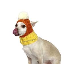 Candy Corn Dog Hat Halloween Small Dog Hat Pompom Snood Hood Etsy Candy Corn Dog Dog Hat Winter Dog