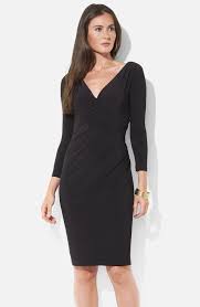 Black Dress 3 4 Sleeve Knee Length Ralph Lauren Ruched Surplice Jersey Sheath Dress V Neck 3 4 Sleeve 8 Knee Length Laurenralphlauren Long Sleeve Jersey Dress Side Drape Dress Mini Dress Casual