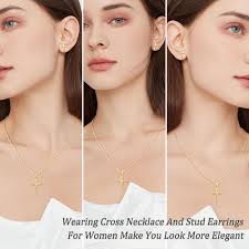 Yumilok Zircon Rose Cross Necklace And Earring Sets for Women Sterling  Silver Cross Pendant Stud Earrings Jewelry Set Small Dainty Flower Necklace  for Teen Friend Mom Her Birthday Aniversario Gift, : Amazon.ca: