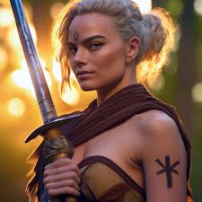 Girl with a sword, by Emma Andijewska, Artstation winner, margot robbie as  …" — image created in Shedevrum