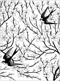 You will find awesome coloring books here with different levels of difficulty, from simple drawings to very complex detailed colorings. Almond Blossom And Swallow Flowers Adult Coloring Pages
