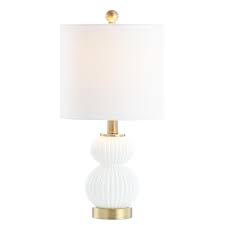 Jonathan Y Daphne 20 In White Brass Ribbed Metal Glass Led Table Lamp Led Table Lamp Energy Efficient Light Bulbs White Table Lamp