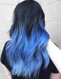 Bleach your hair if it is still dark. Black To Blue Long Wavy Hair Burgundy Hair Ombre White Tiled Wall Black Shirt Pastel Blue Hair Hair Color Blue Light Blue Hair