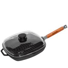 The raised rows in this lodge cast iron grill pan also help fat or liquid melt and roll away so the food cooks and sears, not steams. Cast Iron Grill Pan W Lid Removable Handle Product Sku J 159923