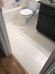 Diy Chalk Painted Tile Floors Annie Sloan Old White Paint With 3 Coats Matte Polyurethane Sealant Tile Floor Painting Tile Floors Painted Floors