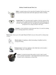 kitchen utensils list and their uses