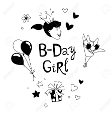 Maybe you would like to learn more about one of these? Happy Birthday B Day Girl Lettering Thin Line Frame Congratulations And Wishes In Balloons Flowers Vector Border Cartoon Girl With Crown Clipart Anniversary Celebration Greeting Card Template Royalty Free Cliparts Vectors And Stock