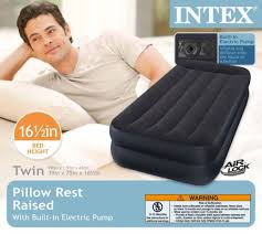 Intex Twin Raised Pillow Air Mattress Bed With Built In Electric Pump Intex Intex Air Bed Air Mattress