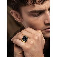 Black Gemstone Ring for Men 14K Gold Plated Chunky Thumb Cocktail Signet  Ring Size 11