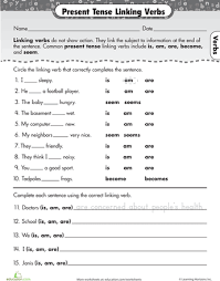 Great Grammar Present Tense Linking Verbs Worksheet Education Com Linking Verbs Linking Verbs Worksheet Helping Verbs