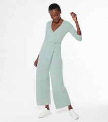 Mint Green Jersey Wide Leg Wrap Jumpsuit New Look