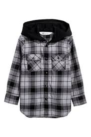 Black And Grey Flannel Flannel Shirt With Hood Gray Black Plaid Kids H M Us In 2020 Gray Plaid Shirt Flannel Shirt Hooded Flannel