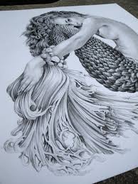 Black And White Mermaid Drawing Mermaid Illustration Black And White 8 X10 By Alwaysaprilalayne Mermaid Drawings Mermaid Illustration Realistic Mermaid