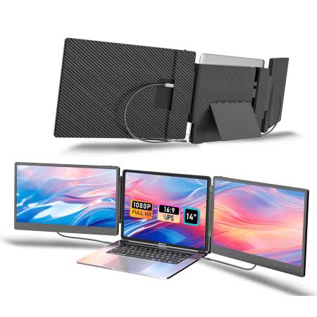 Laptop Screen Extender, 14-Inch Triple Screen Laptop Monitor with Foldable Stand & Speakers, Compatible with 13-17.3 inch Laptops with Usb-c/hdmi Port