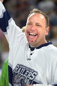 Hungry for hockey: Champion eater Joey Chestnut kicks off Railers' season  by devouring 12 Table Talk pies