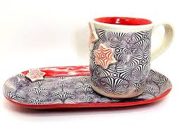 Large Ceramic Mug And Tray Set Snack Tray With Matching Mug Etsy Pottery Mugs Ceramic Mug Tea Lovers Gift
