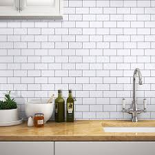 Peel Stick Backsplash Wall Tiles In Pearl White Subway 4 Sheets Easy Self Adhesive Stick On 3d Backsplash W Stick Tile Backsplash Stick On Tiles Backsplash