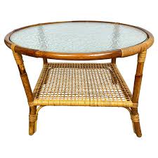 Vintage wicker rectangular side table coffee table with thick top 83cm x 46cm. Coffee Table In Bamboo Rattan And Frosted Glass Italy 1960s For Sale At 1stdibs