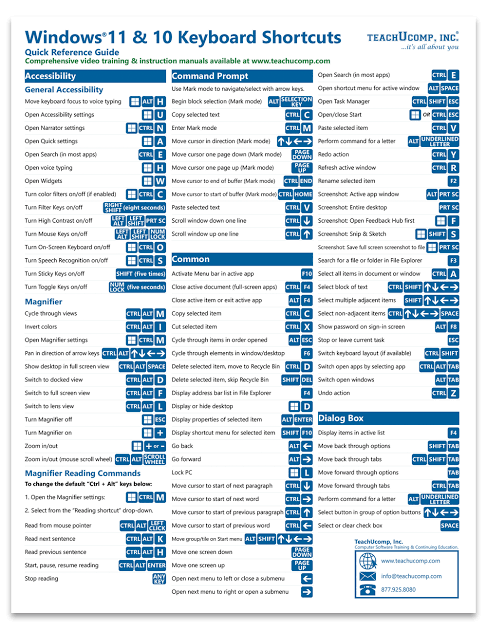Windows 11 and 10 Keyboard Shortcuts Quick Reference Guide