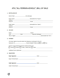 free all terrain vehicle atv bill of sale form pdf word rtf